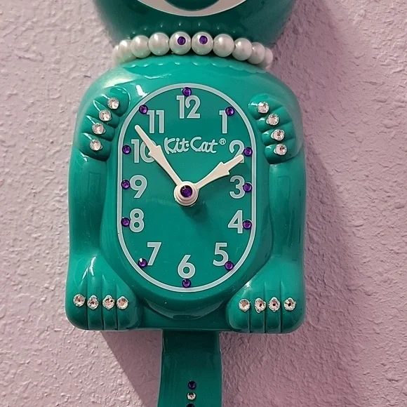 Jeweled Green Beauty Lady Kit-Cat Klock clock SUPER RARE - Picture 3 of 5
